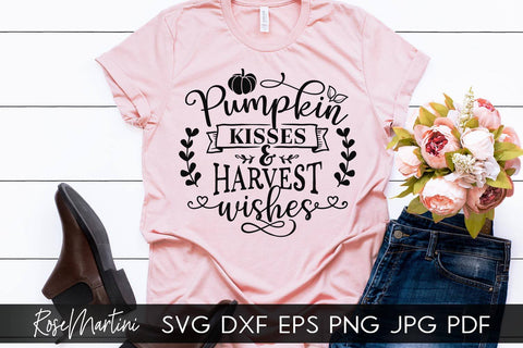 Pumpkin Kisses & Harvest Wishes SVG file for cutting machines - Cricut Silhouette, Sublimation Design SVG Autumn cutting file Fall svg SVG RoseMartiniDesigns 