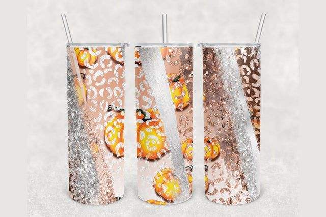 Pumpkin Leopard Glitter Brush Tumbler sublimation design 20 oz skinny tumbler wrap Sublimation BambinaCreations 