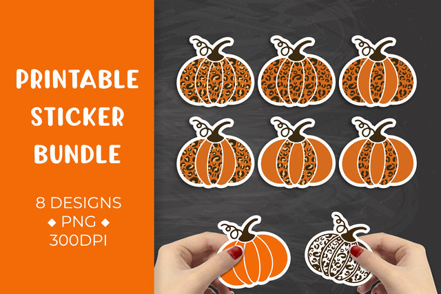 Pumpkin leopard sticker bundle. Autumn stickers printable Sublimation LaBelezoka 