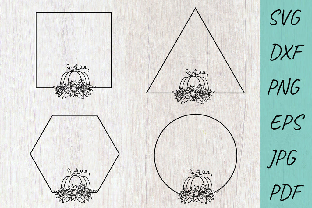 Pumpkin monogram frame Svg, Fall frame Svg, Sunflowers Svg - So Fontsy