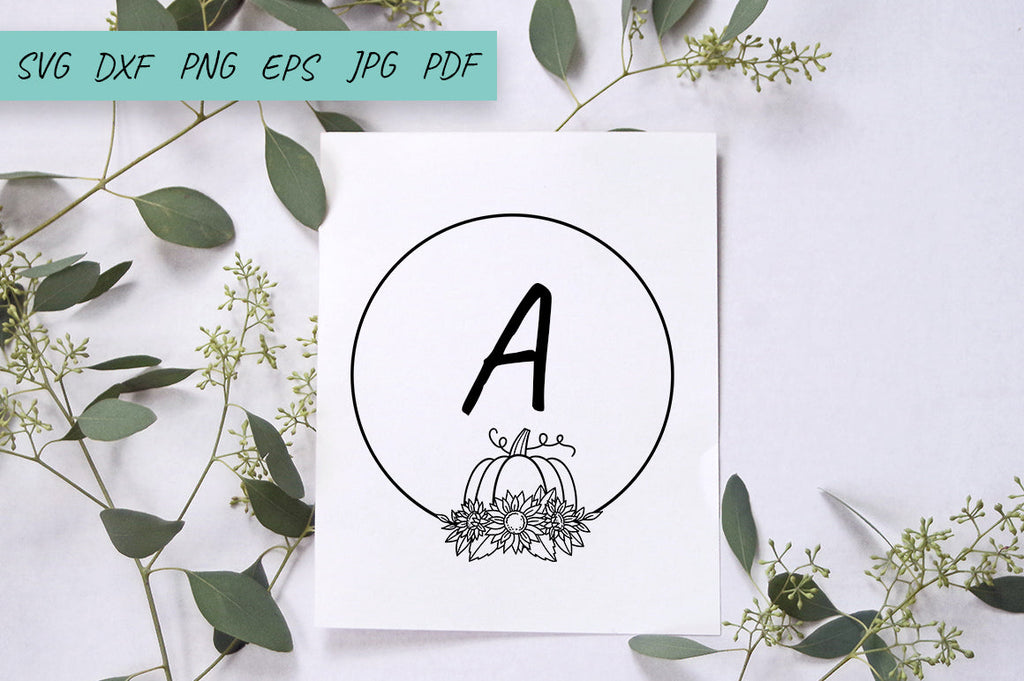 Pumpkin monogram frame Svg, Fall frame Svg, Sunflowers Svg - So Fontsy
