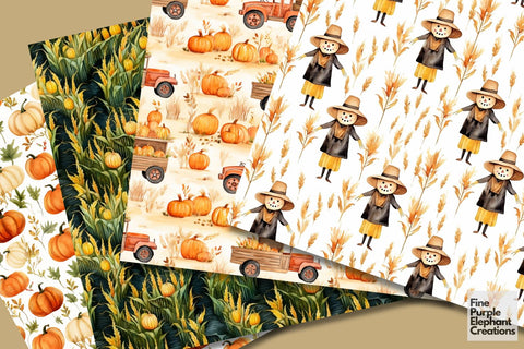 Pumpkin Patch Digital Paper | Fall Pattern Digital Pattern Fine Purple Elephant Creations 