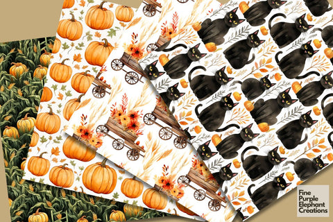 Pumpkin Patch Digital Paper | Fall Pattern Digital Pattern Fine Purple Elephant Creations 