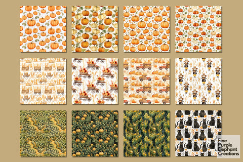 Pumpkin Patch Digital Paper | Fall Pattern Digital Pattern Fine Purple Elephant Creations 