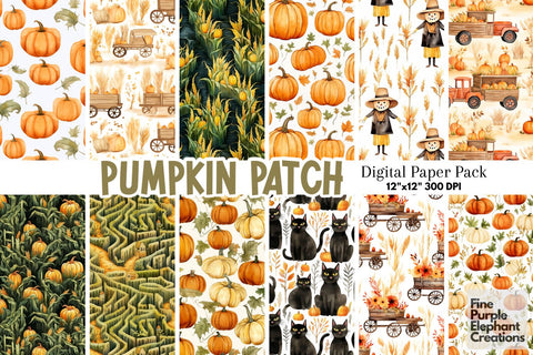 Pumpkin Patch Digital Paper | Fall Pattern Digital Pattern Fine Purple Elephant Creations 