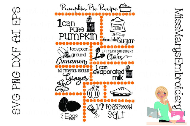 Pumpkin Pie Recipe SVG MissMarysEmbroidery 