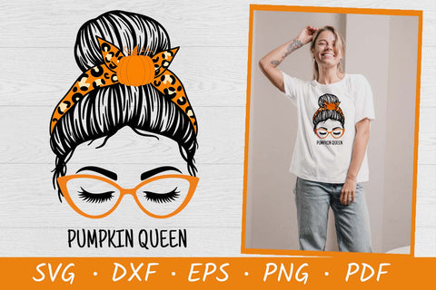 Pumpkin Queen | Fall Messy Bun SVG | Autumn Messy Bun Mom SVG Irina Ostapenko 