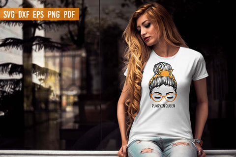 Pumpkin Queen | Fall Messy Bun SVG | Autumn Messy Bun Mom SVG Irina Ostapenko 