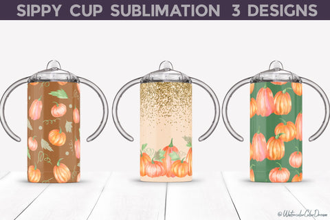 Pumpkin Sippy Cup | Thanksgiving Sippy Cup Tumbler Sublimation WatercolorColorDream 