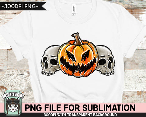 Pumpkin Skulls SUBLIMATION design PNG, Jack o Lantern png sublimation file, Skull sublimation, Fall png, Autumn png, Halloween png, Goth png, Spooky png, Gothic png Sublimation Wild Pilot 