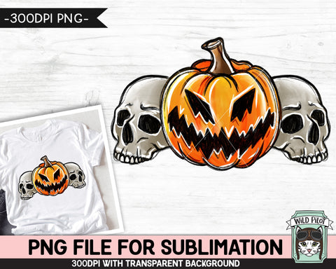 Pumpkin Skulls SUBLIMATION design PNG, Jack o Lantern png sublimation file, Skull sublimation, Fall png, Autumn png, Halloween png, Goth png, Spooky png, Gothic png Sublimation Wild Pilot 