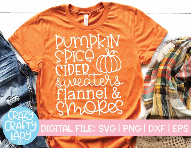 Pumpkin Spice Cider Sweaters Flannel & S'mores | Fall SVG Cut File SVG Crazy Crafty Lady Co. 