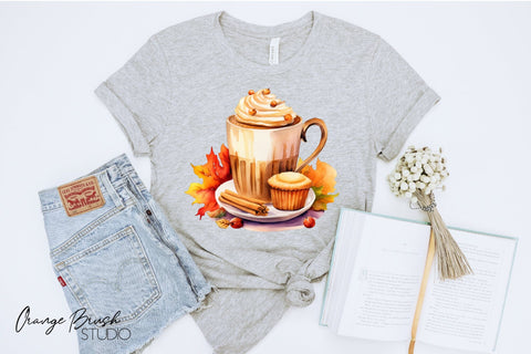 Pumpkin Spice Clipart, Watercolor Autumn Sublimation Bundle Sublimation OrangeBrushStudio 