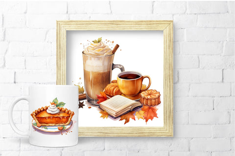 Pumpkin Spice Clipart, Watercolor Autumn Sublimation Bundle Sublimation OrangeBrushStudio 