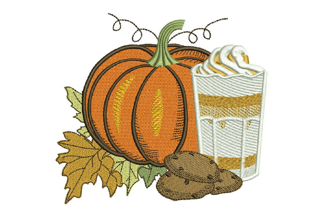 Pumpkin Spice Embroidery Design, Autumn Fall Thanksgiving Pumpkin with Cookie and Latte, Fall embroidery designs, spooky basket Embroidery/Applique DESIGNS NextEmbroidery 
