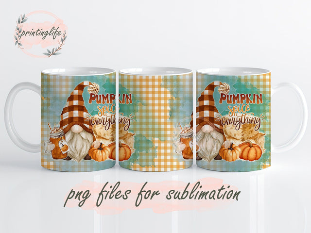Pumpkin Spice Everything Mug Wrap, Pumpkin Gnomes Press Sublimation Png Sublimation PrintingLife 