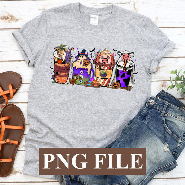 Pumpkin Spice Farm Animals PNG, Halloween Coffee Farm Animals PNG SVG BOO-design 