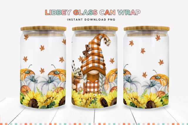 Pumpkin Spice Gnome Fall Libbey Glass Can Sublimation PNG Sublimation BijouBay 