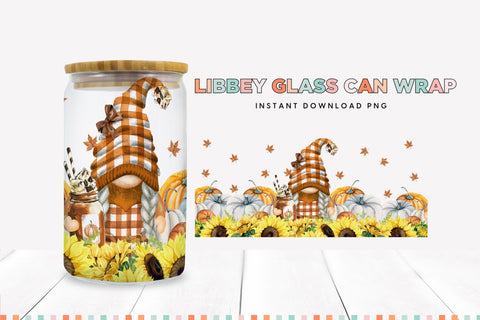 Pumpkin Spice Gnome Fall Libbey Glass Can Sublimation PNG Sublimation BijouBay 