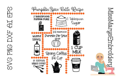 Pumpkin Spice Latte Recipe SVG | Recipe SVG | Pumpkin Spice SVG MissMarysEmbroidery 