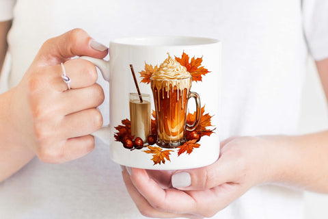 Pumpkin Spice Latter with Autumn Leaves Print Sublimation Designs by Ira 