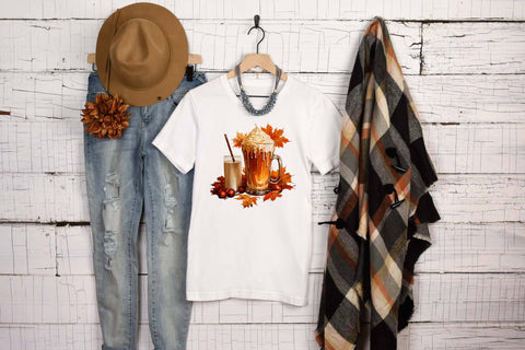 Pumpkin Spice Latter with Autumn Leaves Print Sublimation Designs by Ira 