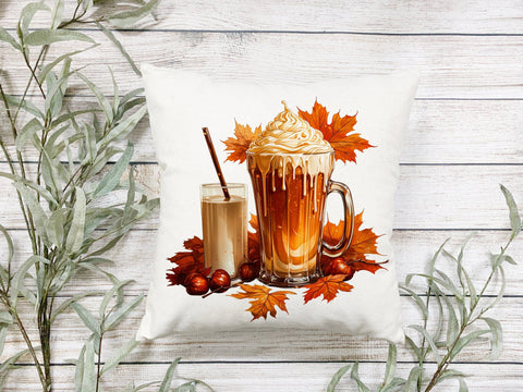 Pumpkin Spice Latter with Autumn Leaves Print Sublimation Designs by Ira 