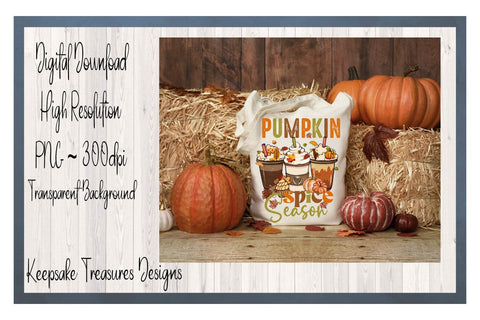 Pumpkin Spice Season Latte Cups, Autumn Leaves, Pumpkin Spice Latte, Fall Sublimation PNG, Digital Download Sublimation Keepsake Treasures Designs LLC. 