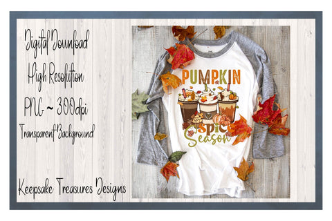 Pumpkin Spice Season Latte Cups, Autumn Leaves, Pumpkin Spice Latte, Fall Sublimation PNG, Digital Download Sublimation Keepsake Treasures Designs LLC. 