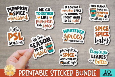 Pumpkin Spice Stickers Bundle | 10 Fall PNG Sticker Designs Sublimation Cheese Toast Digitals 