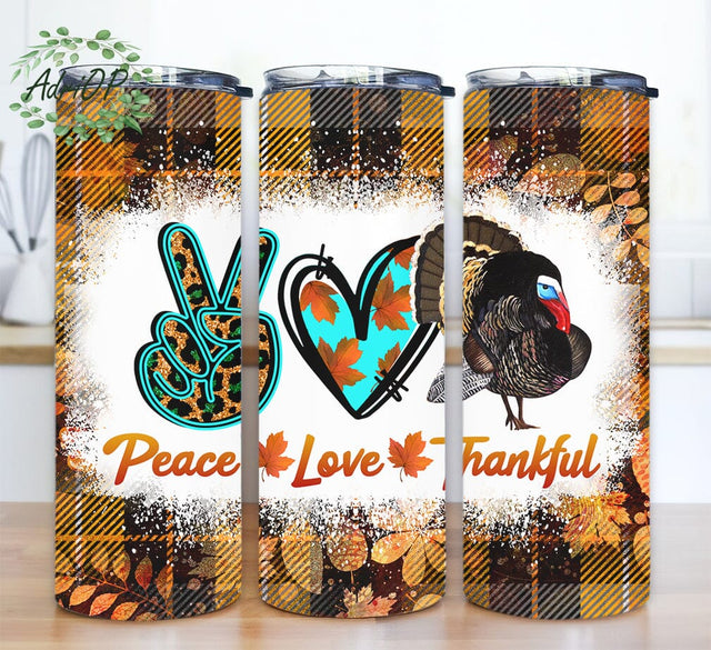 Pumpkin Spice Turkey 20oz Skinny Tumbler Png, Peace Love Thankful Tumbler, Fall Tumbler, Turkey Png, Leopard Peace Love Tumbler, Sublimation Design Sublimation AdriOP 