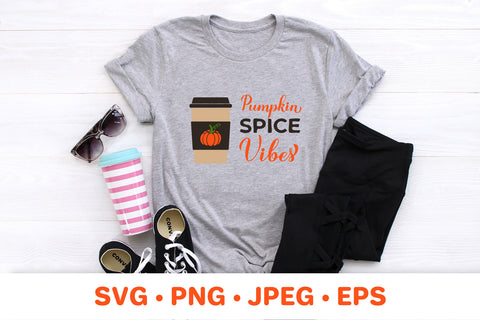 Pumpkin Spice Vibes hand lettered SVG. Coffee Latte Cup SVG LaBelezoka 