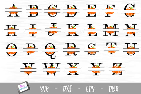 Pumpkin Split Letters A-Z - 26 Fall Split monogram letters SVG Stacy's Digital Designs 