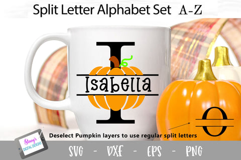 Pumpkin Split Letters A-Z - 26 Fall Split monogram letters SVG Stacy's Digital Designs 