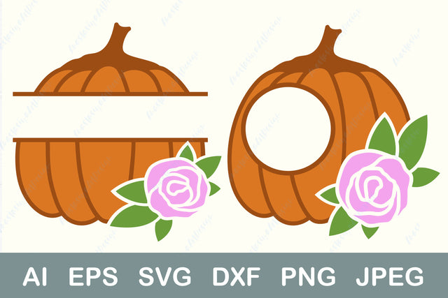 Pumpkin split monogram svg, Flower pumpkin border svg, Autumn frame SVG AnastasiyaArtDesign 