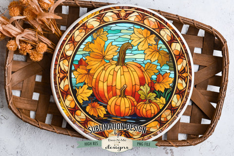 Pumpkin Stained Glass | Fall Round Sublimation Design Sublimation Ewe-N-Me Designs 