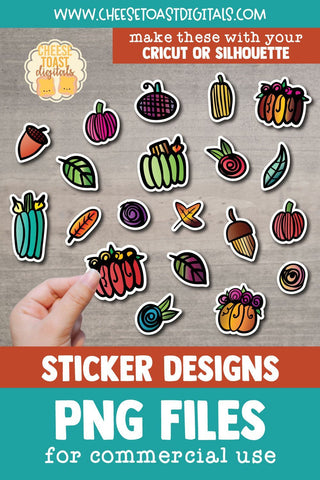 Pumpkin Stickers Bundle | 20 Fall Printable Sticker Designs Sublimation Cheese Toast Digitals 