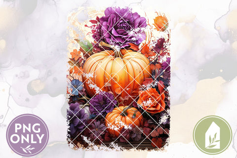 Pumpkin Sublimation Design, Purple and Orange Flowers, Fall Shirt PNG Sublimation LilleJuniper 