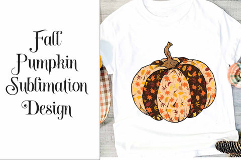 Pumpkin Sublimation Design with Fall Leaves Sublimation Digital Honeybee 