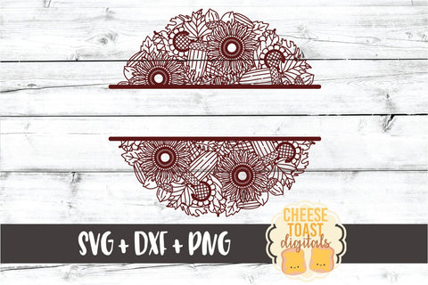 Pumpkin Sunflower Mandala - Fall Split Mandala SVG PNG DXF Cut Files SVG Cheese Toast Digitals 