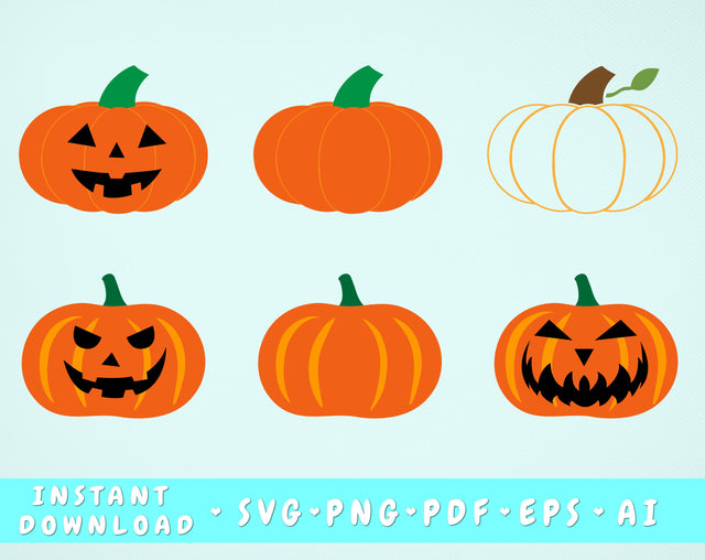 Pumpkin SVG Bundle - 6 Designs, Jack-o-Lantern SVG SVG HappyDesignStudio 