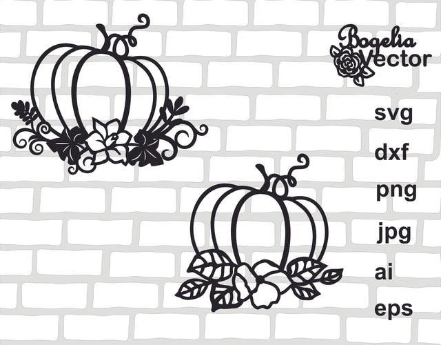 Pumpkin Svg bundle, Floral Pumpkin Cut file, Flower Svg, Fall, Harvest, Autumn Outline, Silhouette, Thankful, Halloween Sign, Design, Decor SVG BogeliaVector 