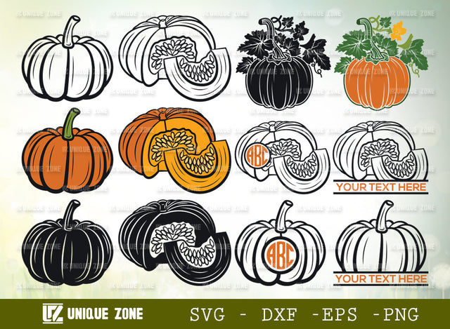 Pumpkin SVG Cut File, Autumn Fall Svg, Thanksgiving Svg, Halloween Svg, Half Pumpkin Svg, Fall Pumpkin, Pumpkin Bundle, Pumpkin Monogram, SVG Unique Zone 