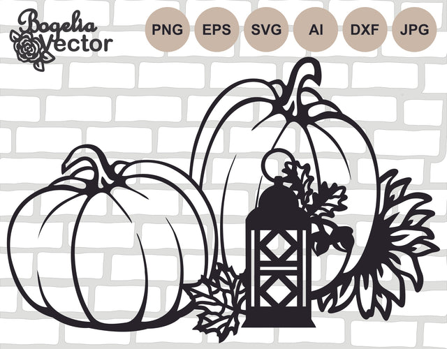 Pumpkin Svg file, Fall Pumpkin Cut file, Sunflower, Lantern, Halloween Png, Autumn Clip Art, Thanksgiving Card, Thankful Svg Cricut, Flowers SVG BogeliaVector 