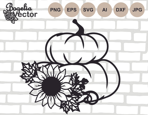 Pumpkin Svg file, Pumpkin Sunflower Cut file, Floral Pumpkin, Fall Flower svg, Leaves, Autumn Tree Png, Halloween, Thanksgiving, Harvest SVG BogeliaVector 