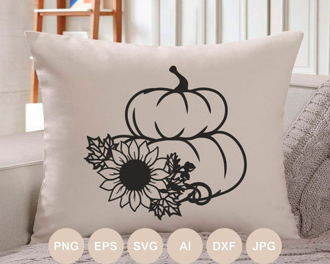 Pumpkin Svg file, Pumpkin Sunflower Cut file, Floral Pumpkin, Fall Flower svg, Leaves, Autumn Tree Png, Halloween, Thanksgiving, Harvest SVG BogeliaVector 
