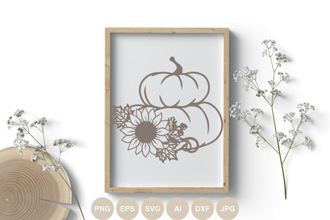 Pumpkin Svg file, Pumpkin Sunflower Cut file, Floral Pumpkin, Fall Flower svg, Leaves, Autumn Tree Png, Halloween, Thanksgiving, Harvest SVG BogeliaVector 