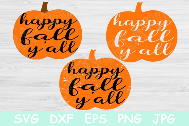 Pumpkin Svg with Happy Fall Yall Svg Saying. Fall Svg Cut File for Cricut and Silhouette. Hand Lettered Fall Y'all Stencil Quote Distressed. SVG TiffsCraftyCreations 