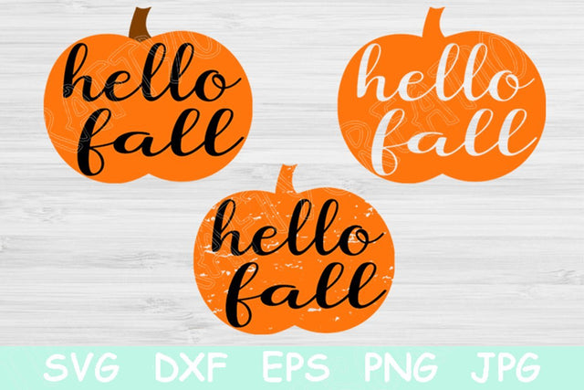 Pumpkin Svg with Hello Fall Svg Saying. Fall Svg Cut File for Cricut and Silhouette. Hand Lettered Stencil Quote Distressed for Decals. SVG TiffsCraftyCreations 