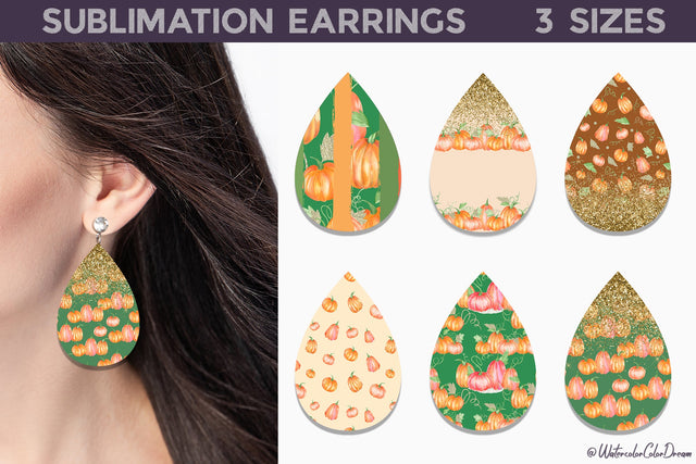 Pumpkin Teardrop Earring Sublimation WatercolorColorDream 